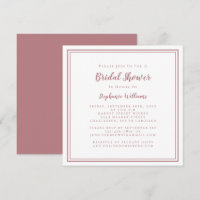 Bridal Shower Modern Square Elegant Dusty Rose