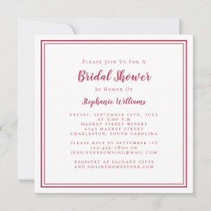 Bridal Shower Modern Square Elegant Magenta Red Invitation