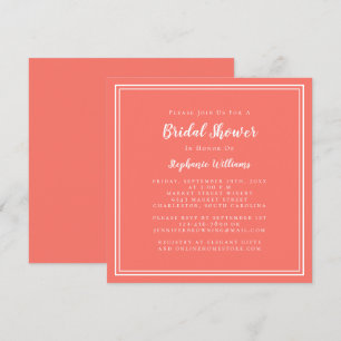 Bridal Shower Modern Square Elegant Trendy Coral Invitation