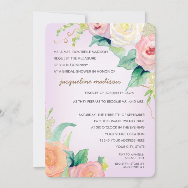 Bridal Shower Modern Watercolor Floral Roses Invitation (Front)