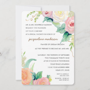 Bridal Shower Modern Watercolor Floral Roses Invitation