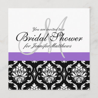 Bridal Shower Monogram Damask Invitation Purple