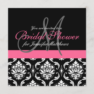 Bridal Shower Monogram Damask Invitations Pink