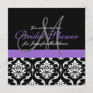 Bridal Shower Monogram Damask Invitations Purple