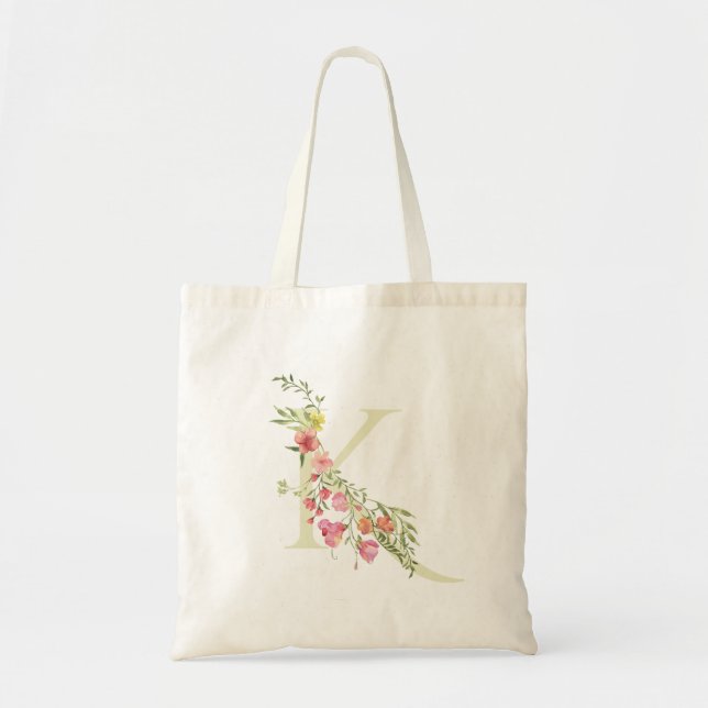 Bridal Shower monogram K wedding floral spring Tote Bag (Front)