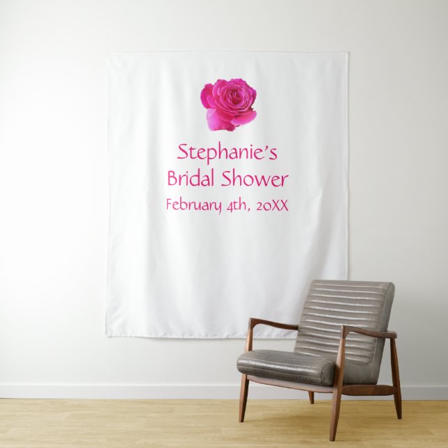 Bridal Shower Monogram Name Pink Rose White Cool Tapestry (In Situ)
