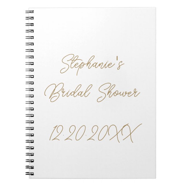 Bridal Shower Monograms Wedding Gold Script Guest Notebook (Front)