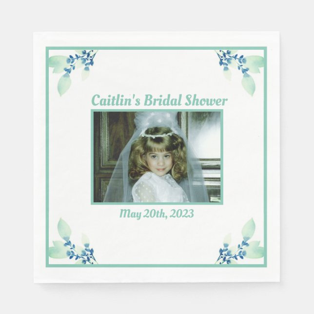 Bridal Shower Napkin - Aqua Theme with Photo (Front)