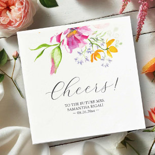 Bridal Shower Napkins Pink Watercolor Flowers