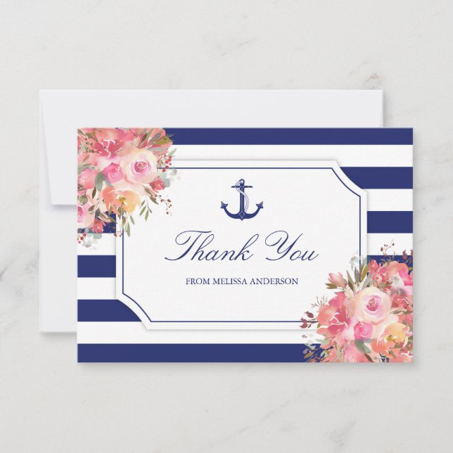 Bridal Shower Nautical Anchor Blue Thank You (Front)