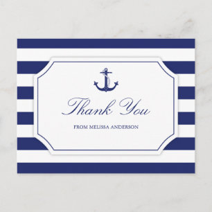 Bridal Shower Nautical Anchor Navy Blue Thank You Postcard