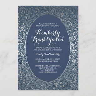 Bridal Shower - Navy and Silver Floral Vintage Invitation
