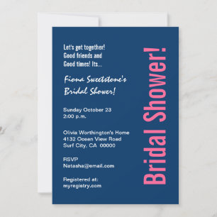 Bridal Shower Navy Blue and Pink Circles Pattern Invitation
