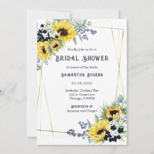 Bridal Shower Navy Blue and Sunflower Invitation