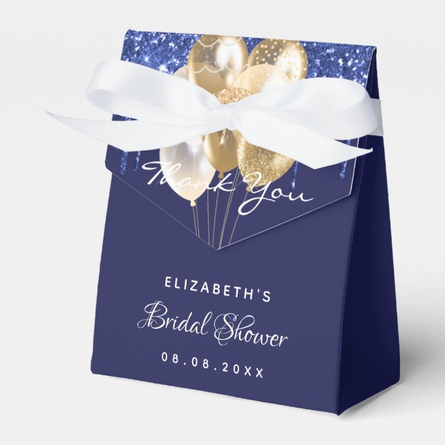 Bridal Shower navy blue gold balloons thank you Favour Box (Front Side)