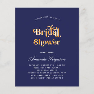 Bridal shower navy blue gold budget invitation flyer