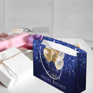 Bridal Shower navy blue gold glitter drip balloons Large Gift Bag