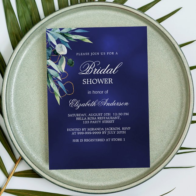 Bridal Shower navy blue greenery luxury Invitation (Creator Uploaded)