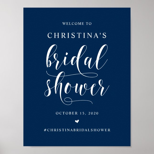Bridal Shower, Navy Blue Modern wedding font Poster (Front)