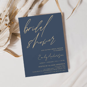 Bridal Shower Navy Blue Script Minimalist Invitation