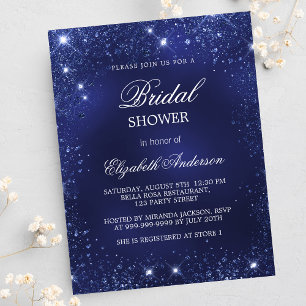 Bridal Shower navy blue sparkles elegant Invitation Postcard