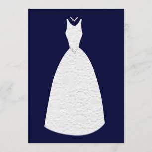 Bridal Shower Navy Blue Vintage Wedding Dress Invitation