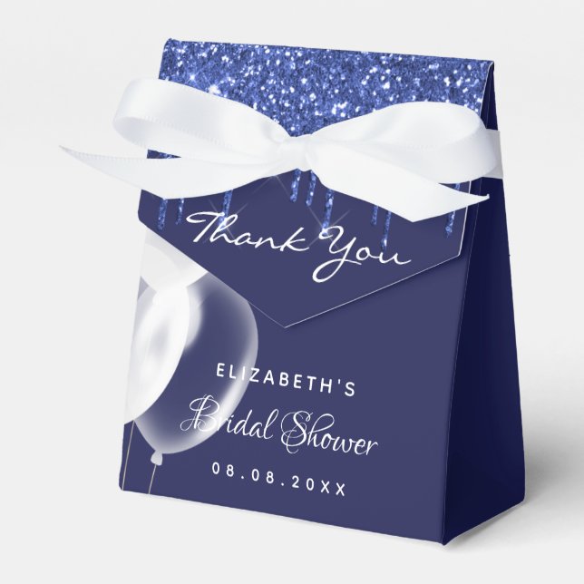 Bridal Shower navy blue white balloons thank you Favour Box (Front Side)