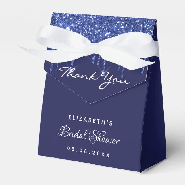 Bridal Shower navy blue white glitter thank you Favour Box (Front Side)