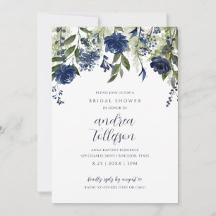 Bridal Shower Navy Blue Wildflower Floral Invitation