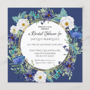 Bridal Shower Navy White Watercolor Poppy Floral Invitation