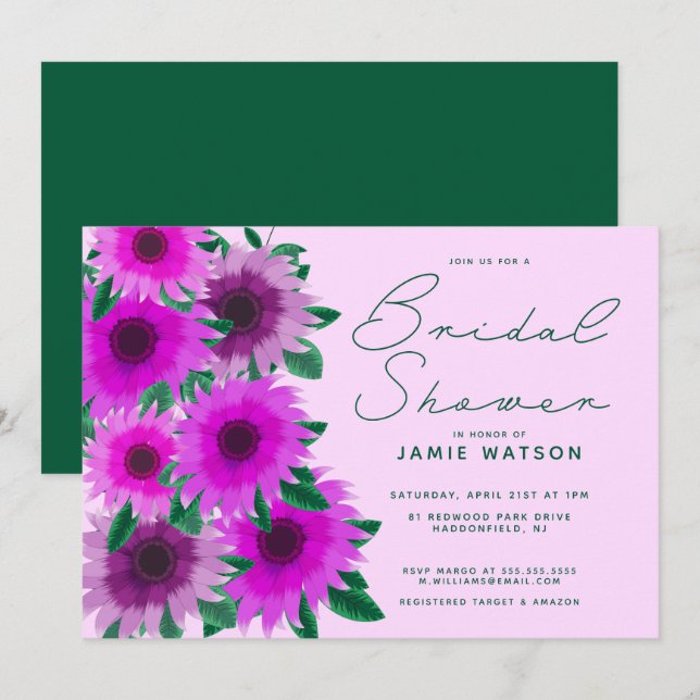 Bridal Shower | Neon Pink Flowers Invitation (Front/Back)