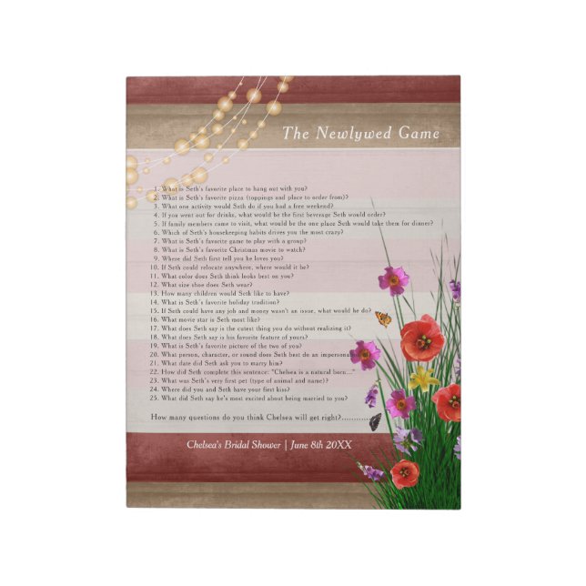Bridal Shower Newlywed Game - Wildflowers Notepad (Rotated)