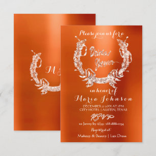 Bridal Shower Olive Wreath  Rose Gold Orange Coral Invitation