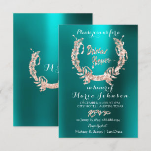 Bridal Shower Olive Wreath  Rose Gold Teal Aquatic Invitation