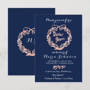 Bridal Shower Olives Floral Wreath Navy Rose Gold Invitation