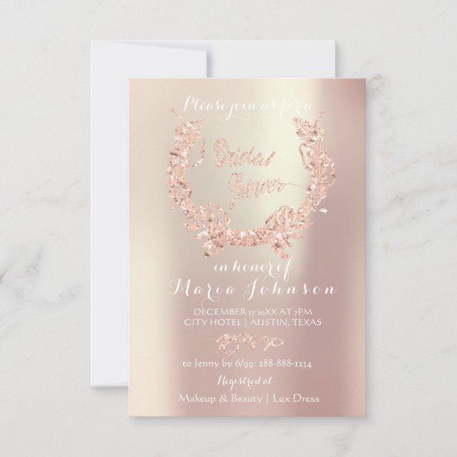 Bridal Shower Olives Wreath Pink Rose Gold Invitation (Front)