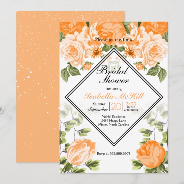 Bridal Shower - Orange Floral Invitation (Front/Back)