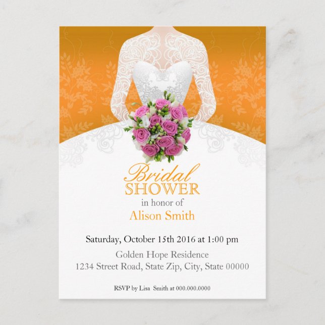 Bridal Shower orange invitation Postcard (Front)