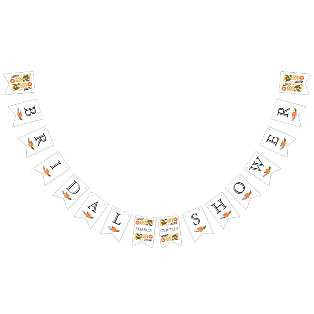 Bridal shower orange yellow cute floral wedding bunting  (All)