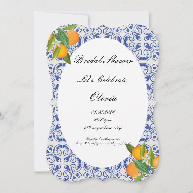 BRIDAL SHOWER ORANGES INVITATION  (Front)