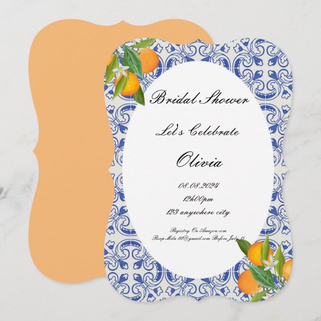 BRIDAL SHOWER ORANGES INVITATION  (Front/Back)
