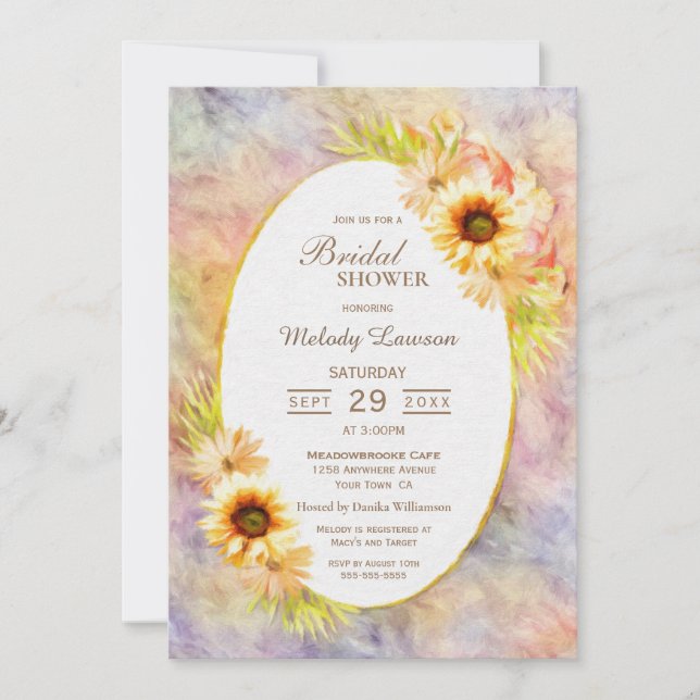 Bridal Shower Painted Gold Floral Invitation (Front)