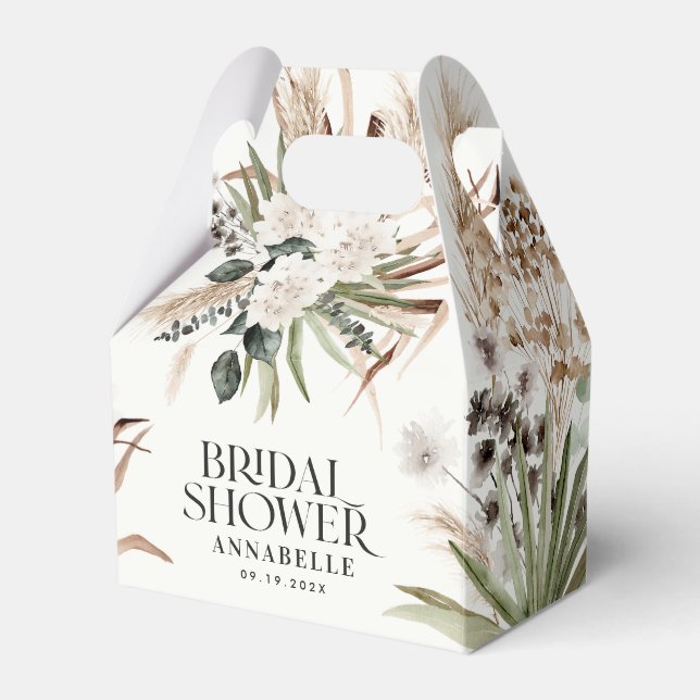 Bridal shower pampas black modern boho party favou favour box (Front Side)