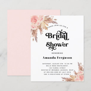 Bridal Shower pampas blush pink budget invitation