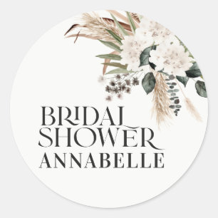 Bridal shower pampas cream modern party favour classic round sticker