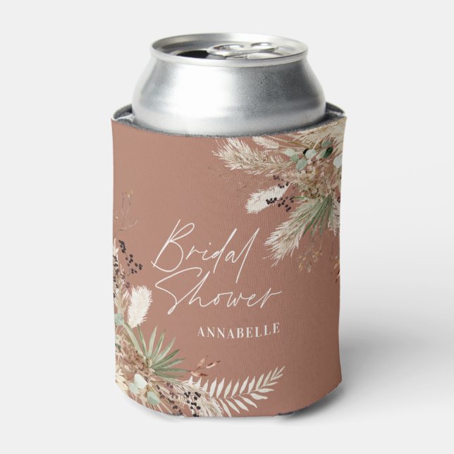 Bridal shower pampas eucalyptus modern terracotta can cooler (Can Front)
