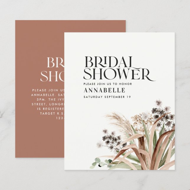 Bridal shower pampas eucalyptus terracotta modern (Front/Back)