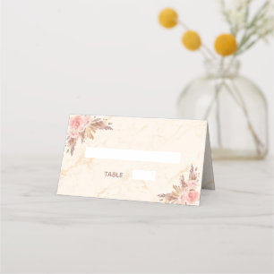 Bridal shower pampas grass blush florals marble place card