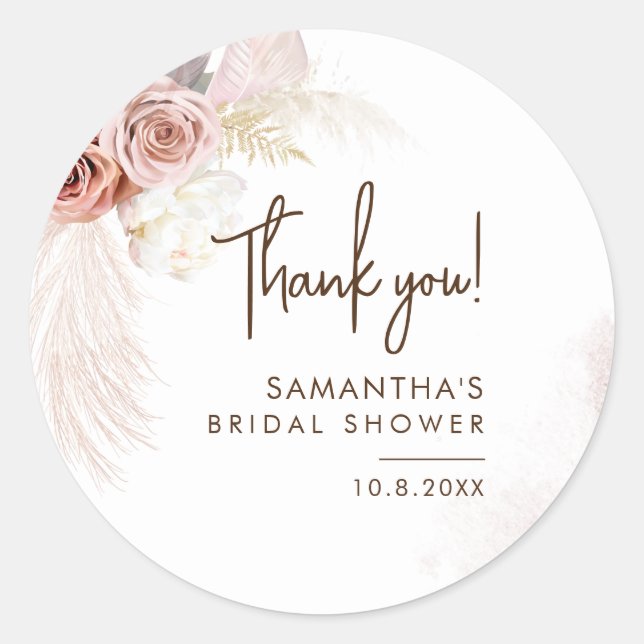Bridal Shower Pampas Grass Boho Classic Round Sticker (Front)