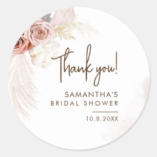 Bridal Shower Pampas Grass Boho Classic Round Sticker